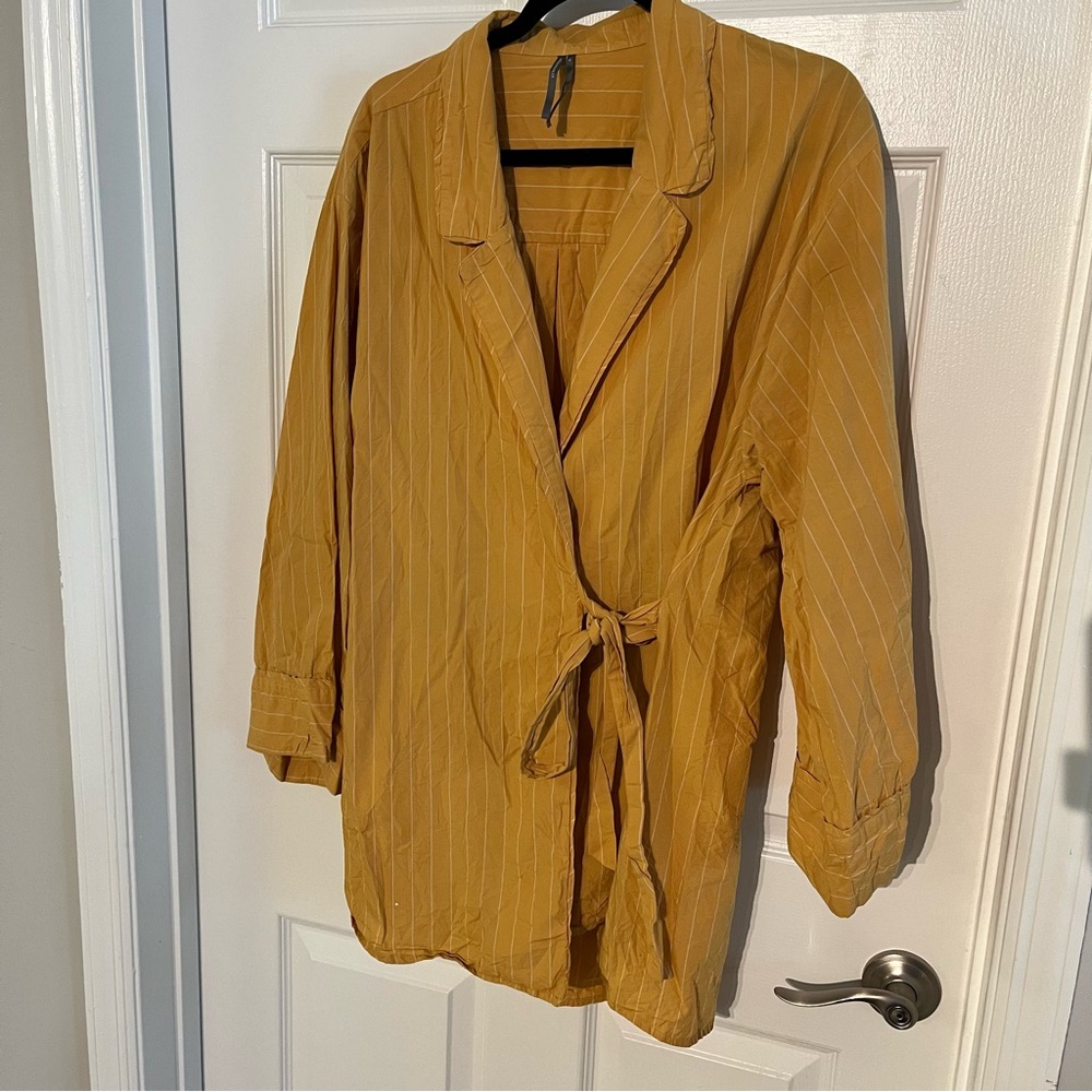 #PlusSize Anthropologie 100% Cotton Yellow/White Stripped Wrap Top